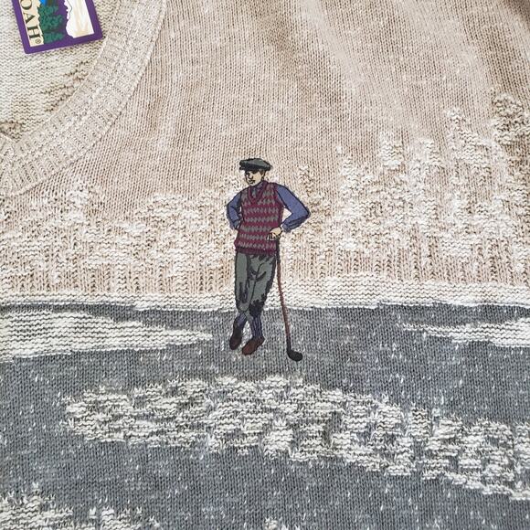 Shenandoah NWT Vintage Golf Sweater Beige & Gray Golf Course Landscape Size XXL - Picture 2 of 8